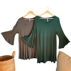 Azules 2 boutique tunics size large grey and emerald green